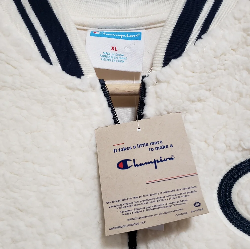CHAMPION Boy Ivory and Blue Sherpa Bomber Jacket - Picture 3 of 7